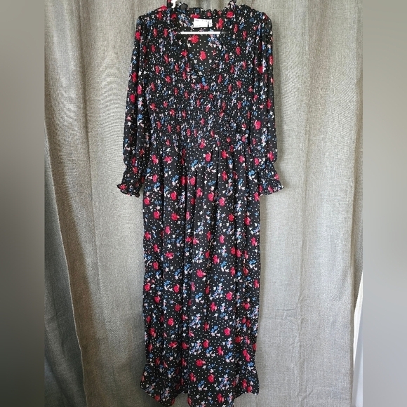 ASOS Design Womens Dress Black Botanical Print Shirred Bodice Maxi Size 10 - Picture 1 of 7